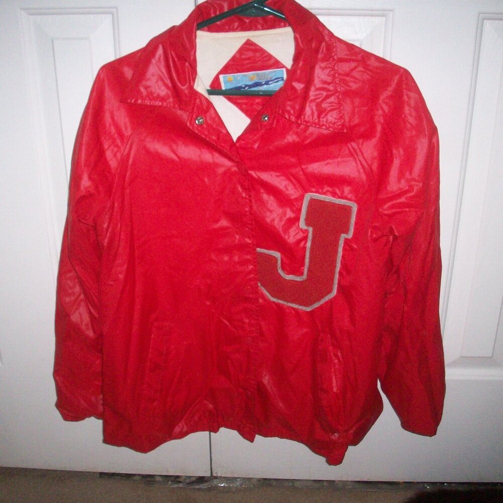 Vintage Letterman Jacket Unisex Mens M Nylon Cotton Lined Red  Windy Weather VTG